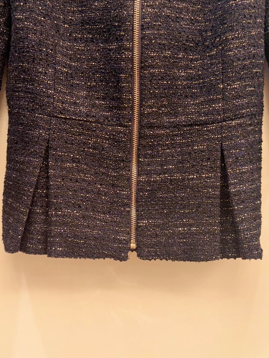 DKNY Navy Metallic Tweed Zip-Front Blazer – Polished Modern Chic - Picture 4 of 4